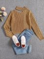 Teen Girls' Asymmetrical Neckline Twisted Knit Sweater