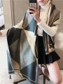 1pc  Cashmere Feeling Color Block Long Shawl Scarf, Geometric Pattern Keep Warm Wool Fashion Scarf For Autumn Winter Daily Life Evening Dresses Travel Office Winter Wedding and gift