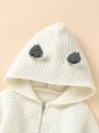 Baby Boy 3D Ear Design Zip Up Hooded Knit Jumpsuit