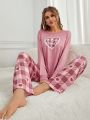 Women's Plaid Heart Pattern Pajama Set