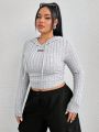SHEIN Coolane Women's Plus Size Striped Slim Fit Hoodie T-shirt With Holes