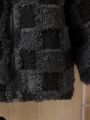 Baby Boys' Casual Plaid Long Sleeve Fleece Jacket For Daily Wear, Winter