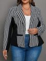 SHEIN CURVE+ Women's Plus Size Long Sleeve Houndstooth Blazer Jacket