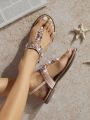 Women's Fashion Wedge Heel Thick Sole Sandals With Rhinestone
