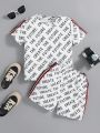 SHEIN Kids EVRYDAY Young Boy Letter Print Matching Casual Round Neck Short Sleeve T-Shirt And Shorts 2pcs/Set