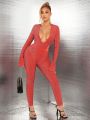 SHEIN SXY New Year Women'S Deep V-Neck Jumpsuit Style Two-Piece Set