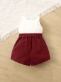SHEIN Baby Girl Casual Comfortable Colorblocking Romper Shorts