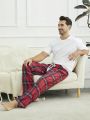 Men's Plaid Homewear Pants With Knot Front