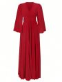 Plus Size Women'S Pleated Flared Sleeves Dress