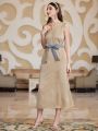 SHEIN Najma 2pcs/Set V-Neck Belted Sleeveless Dress And Leaf Embroidered Long Sleeve Coat