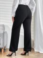 SHEIN Clasi Plus Size Women'S Button Detail Straight Leg Pants