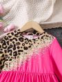 SHEIN Kids CHARMNG Toddler Girls' Romantic And Lovely Princess Style Leopard Print Dress With Shimmering Imitation Sequin Effect