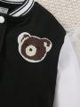 SHEIN Kids Y2Kool Little Girl'S Contrasting Bear Letter Print Jacket