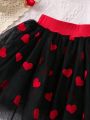 SHEIN Kids QTFun Young Girl Cute Mesh Tutu Skirt With Heart Decorations