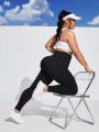 Plus Size Solid Color Wide Waistband Sports Leggings