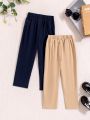 SHEIN Kids EVRYDAY 2pcs/set Toddler Boys' Simple Solid Color Casual Pants, Thin, For Autumn And Winter