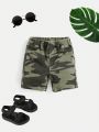 SHEIN Baby Boy Spring Summer Comfortable Washed Camo Print Denim Jeans Shorts With Patch Pocket,Baby Boys Summer Cute Clothes Outfits