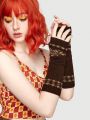 ROMWE Hippie Women's Snowflake Print Mid-length Fingerless Gloves, Warm