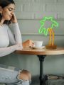 1pc Coconut Tree Neon Light With Stand, Powered By Battery/usb For Festival Party Decoration