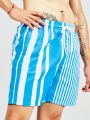 Manfinity Men Striped Print Patch Detail Drawstring Waist Swim Shorts