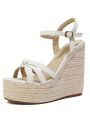 Women Espadrille Sandals High Wedges Ankle Strappy Peep Toe Platform Rome Shoes Casual Concise Summer Sandals