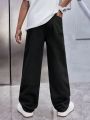 SHEIN Tween Boys' Stylish Personality Metallic Loose Straight Leg Black Jeans For Summer