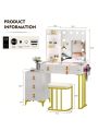 Gurexl Vanity Desk with Wireless Charging Station, Dressing Table with Lighted Mirror & 3 Lighting Modes Adjustable Brightness, Glass Top Makeup Vanity Table Set with 6 Drawers & Stool