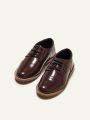 Cozy Cub Basic All-Match College Style British Style Boys' Elastic Pu Leather Splicing Oxford Shoes With Cap Toe