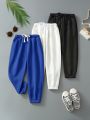 SHEIN Kids EVRYDAY Boys' 3pcs/Set Micro Elasticity Jogger Pants With Tie, Casual Style For School