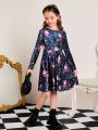 SHEIN Kids QTFun Tween Girl Floral Print Velvet Dress