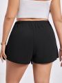 SHEIN CURVE+ Plus Size High Waisted Black Skorts With O-Ring Detail And Asymmetrical Hemline