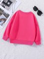 Young Girls' Casual Letter Printed Long Sleeve Sweatshirt With Round Neckline, Suitable For Autumn And Winter