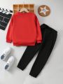 SHEIN Kids EVRYDAY Little Boys' Letter Print Sweatshirt And Sweatpants Set