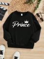 SHEIN 1pc Tween Boys' Valentine's Day Crown Casual Letter Printed Long Sleeve Round Neck Sweatshirt, Suitable For Autumn And Winter