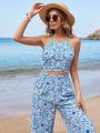 SHEIN VCAY Allover Printed Spaghetti Strap Top And Pants Holiday Two Piece Set