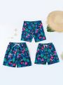 Teen Boys' Tropical Leaf Print Beach Shorts, Daddy And Me Matching Outfits (3 Pieces Are Sold Separately)