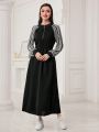 SHEIN Mulvari Geometric Print Zipper Half-Placket Raglan Sleeve Dress