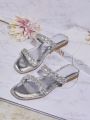 Women's Casual Flat Sandals With Rhinestone Decoration