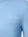 SHEIN Tween Girls' Letter Print Half Zip Sports Pullover With Round Neck
