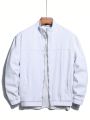 Men's Solid-colored Stand Collar Denim Jacket With Zipper