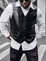 Manfinity Homme Men'S Plus Size Flip Details Button Up Pu Leather Vest As Suit Jacket Outerwear