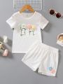 Toddler Girls Floral Appliques Tee & Shorts