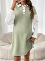 SHEIN Maternity Loose Fit Contrast Button Detail Dress