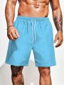 Men'S Plus Size Solid Color Drawstring Waist Beach Shorts