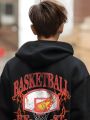 Boys' Basketball Slogan Printed Hooded Fleece Sweatshirt