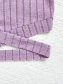 SHEIN Kids EVRYDAY Tween Girls' Knit Ribbed Short Sleeve T-Shirt With Round Neck And Irregular Hemline