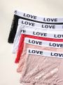 SHEIN Women's 5-pack Lace Splicing With Letter Printed Elastic Waistband Triangle Panties