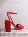 Women's Solid Color Tassel Decoration Fashionable High-Heeled Sandals