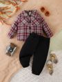 Baby Boy Plaid Print Shirt & Pants & Tee