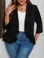 SHEIN CURVE+ Plus Size Women'S Lace Hem Blazer With Ruffle Trim